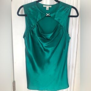 Banana Republic Emerald Satin Cowl Neck Top with Rhinestone Bow